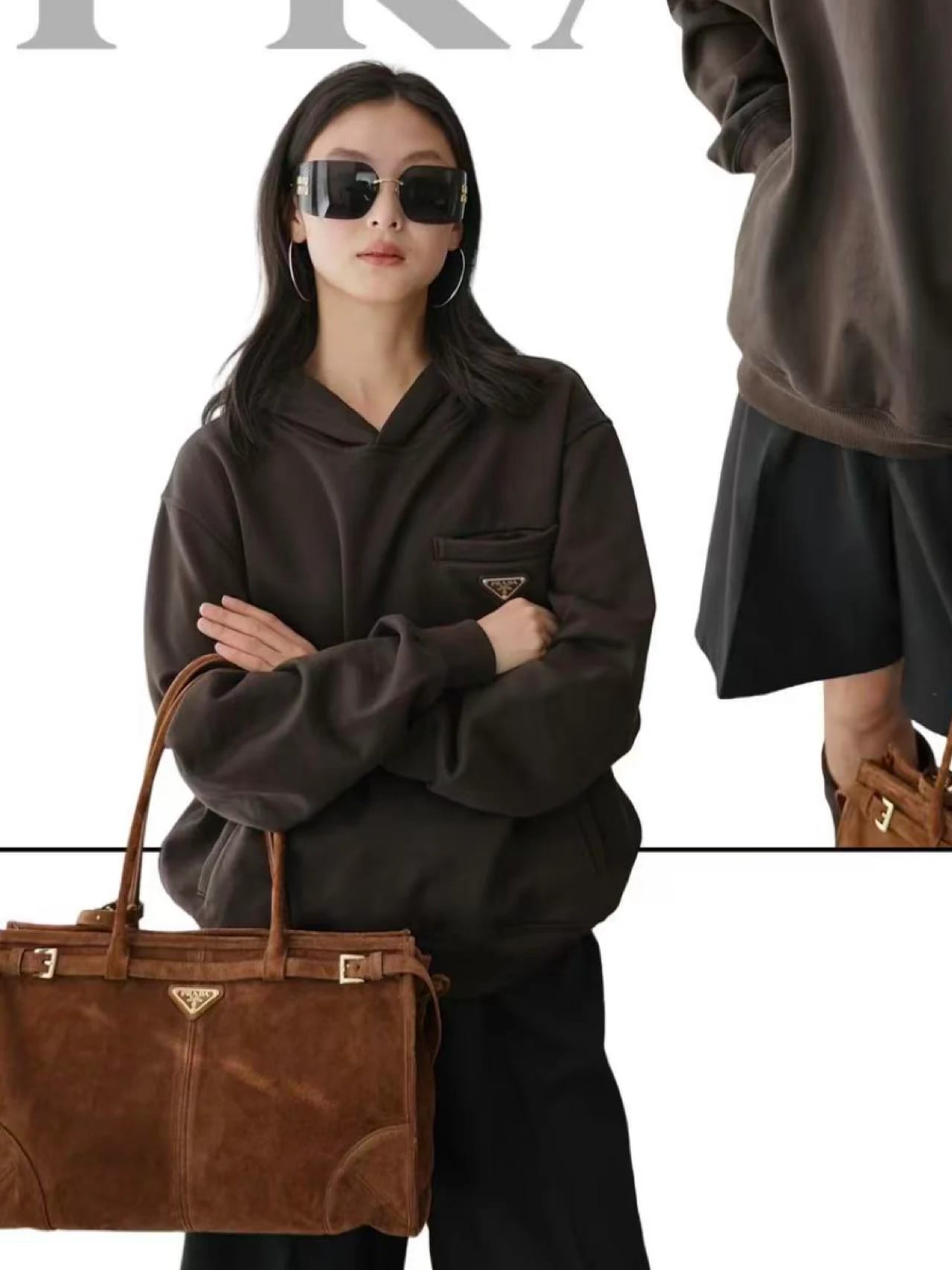 Prada Large Prada Buckle Suede Bag with Belt 縮圖 3