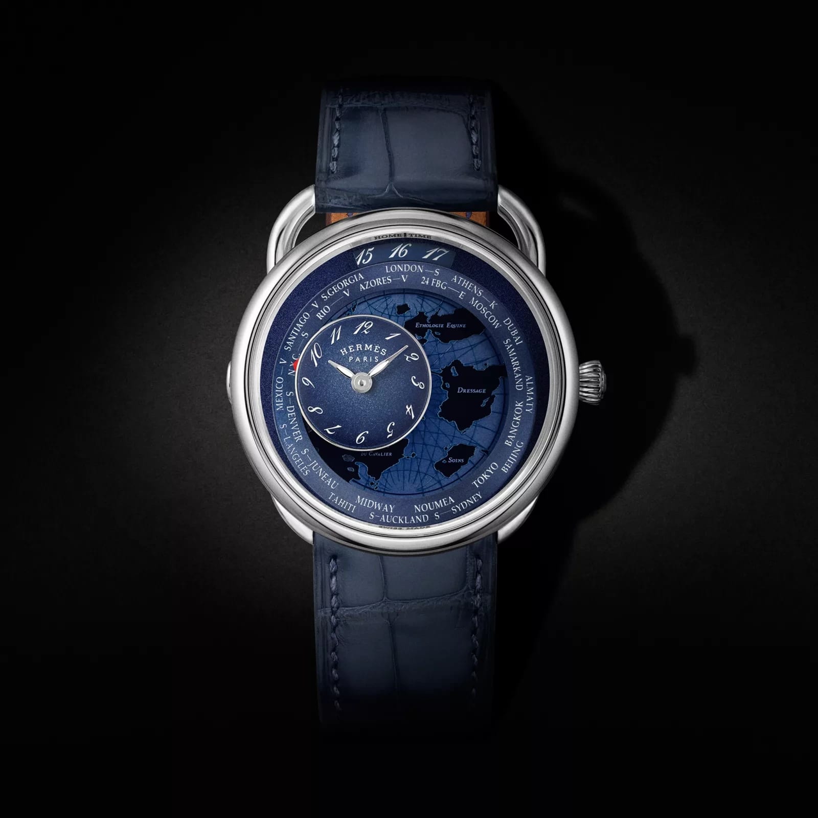 Hermès Arceau Le Temps Voyageur watch, 38 mm, Blue 縮圖 1