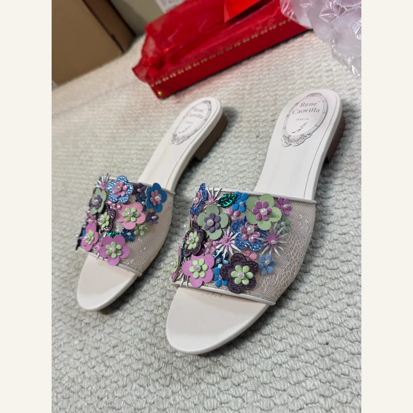 René Caovilla Crystal Floral Slide 縮圖 1