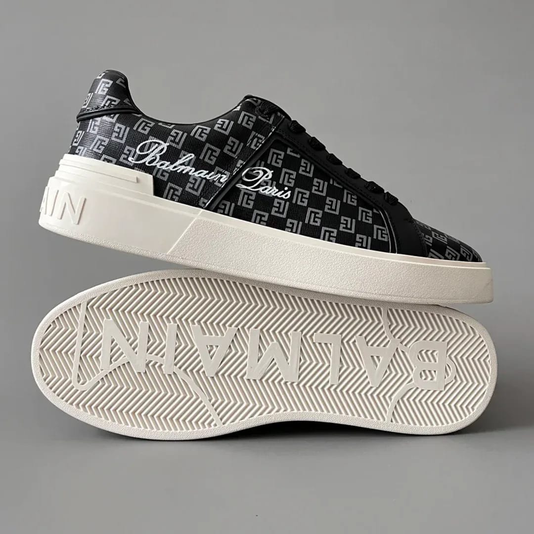 Balmain Logo-Strap Leather Slip-On Sneakers 縮圖 4