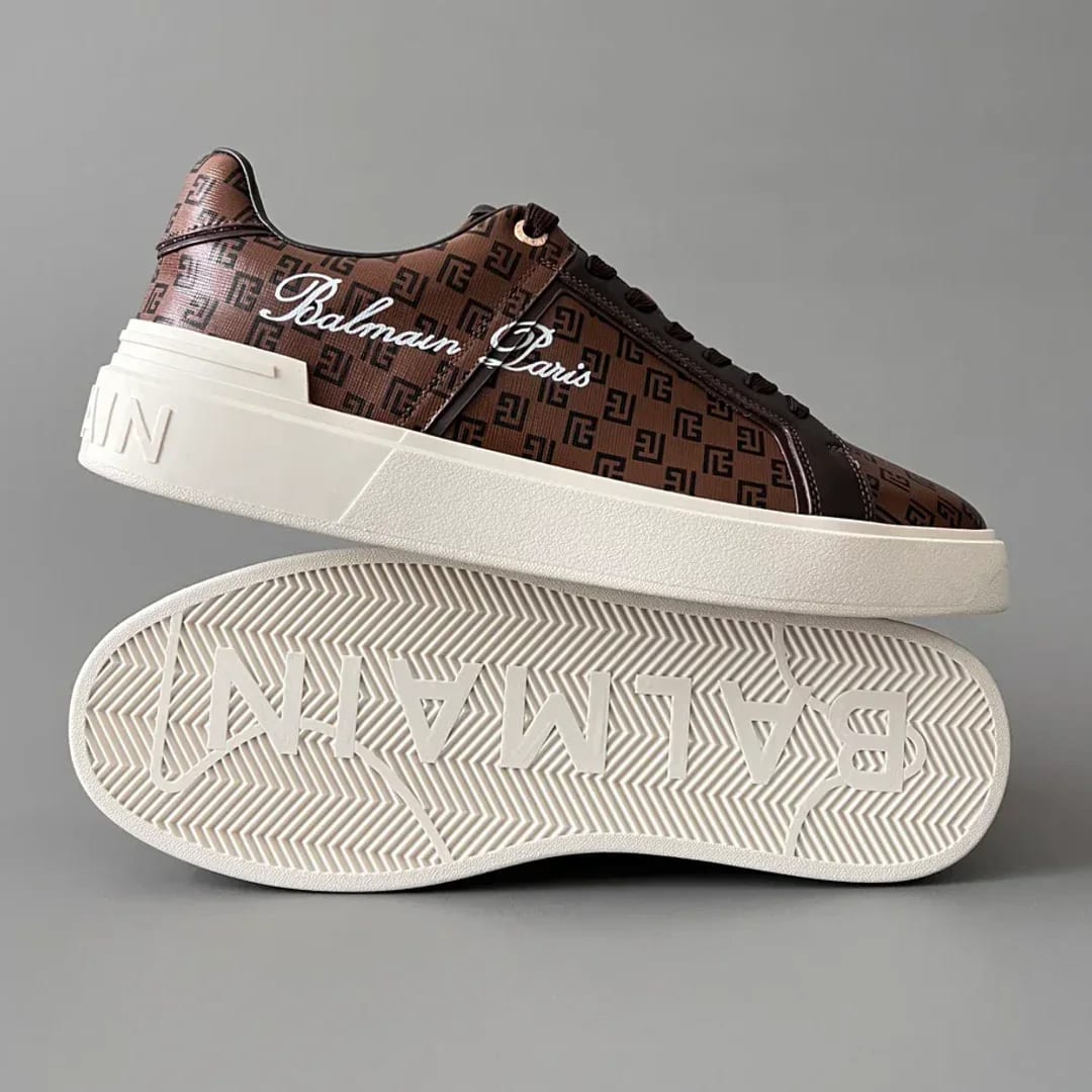 Balmain Logo-Strap Leather Slip-On Sneakers 縮圖 4