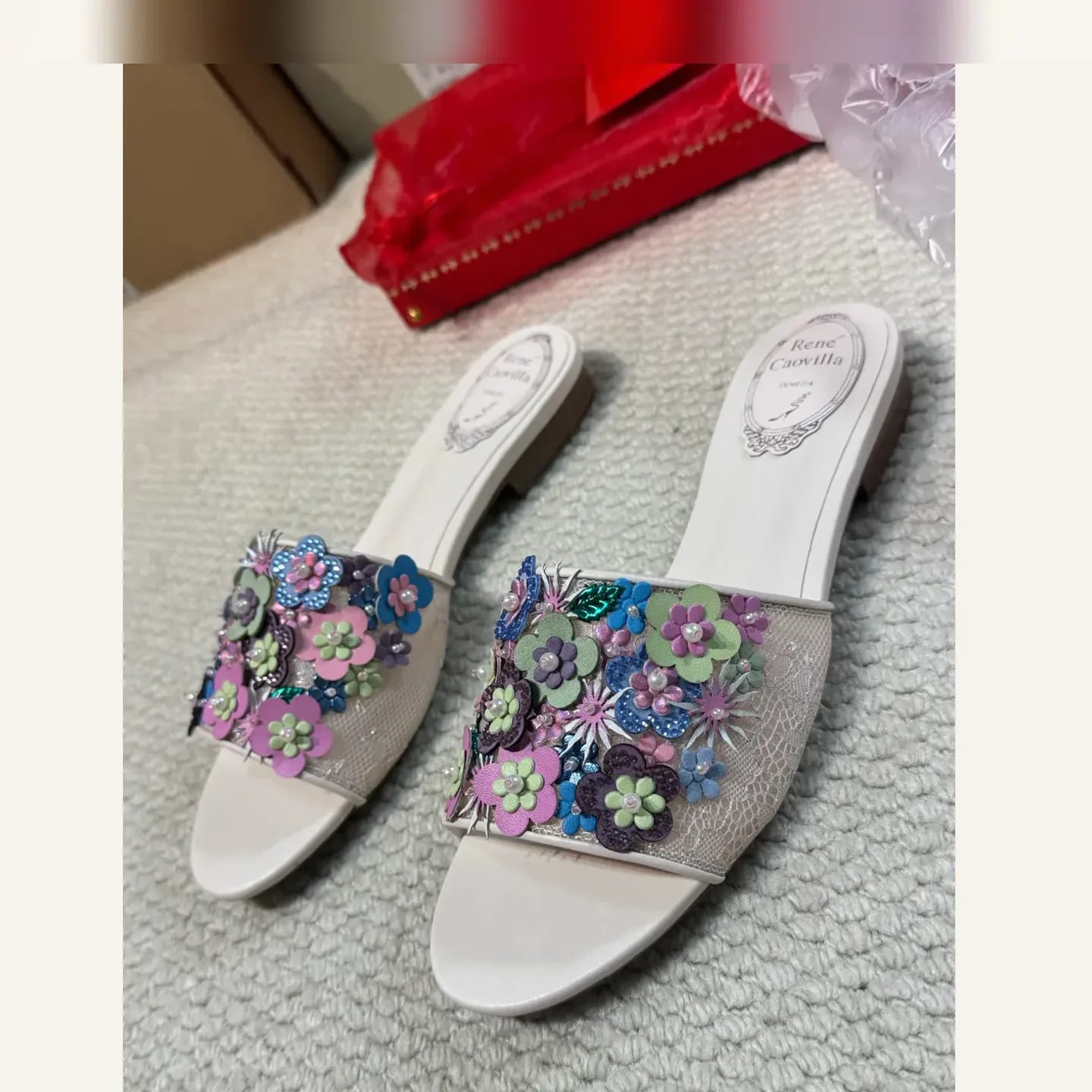 René Caovilla Crystal Floral Slide 縮圖 1