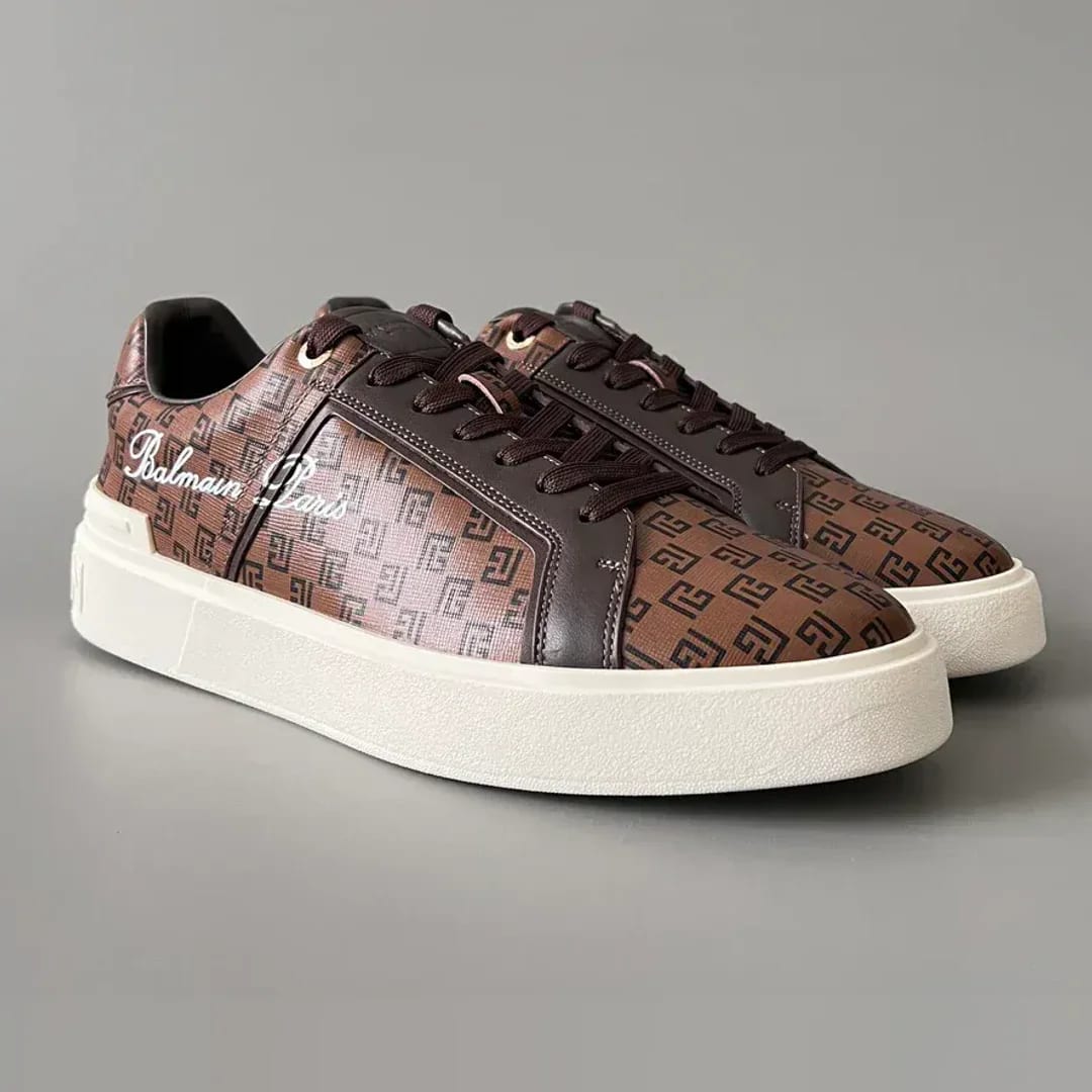 Balmain Logo-Strap Leather Slip-On Sneakers 縮圖 2