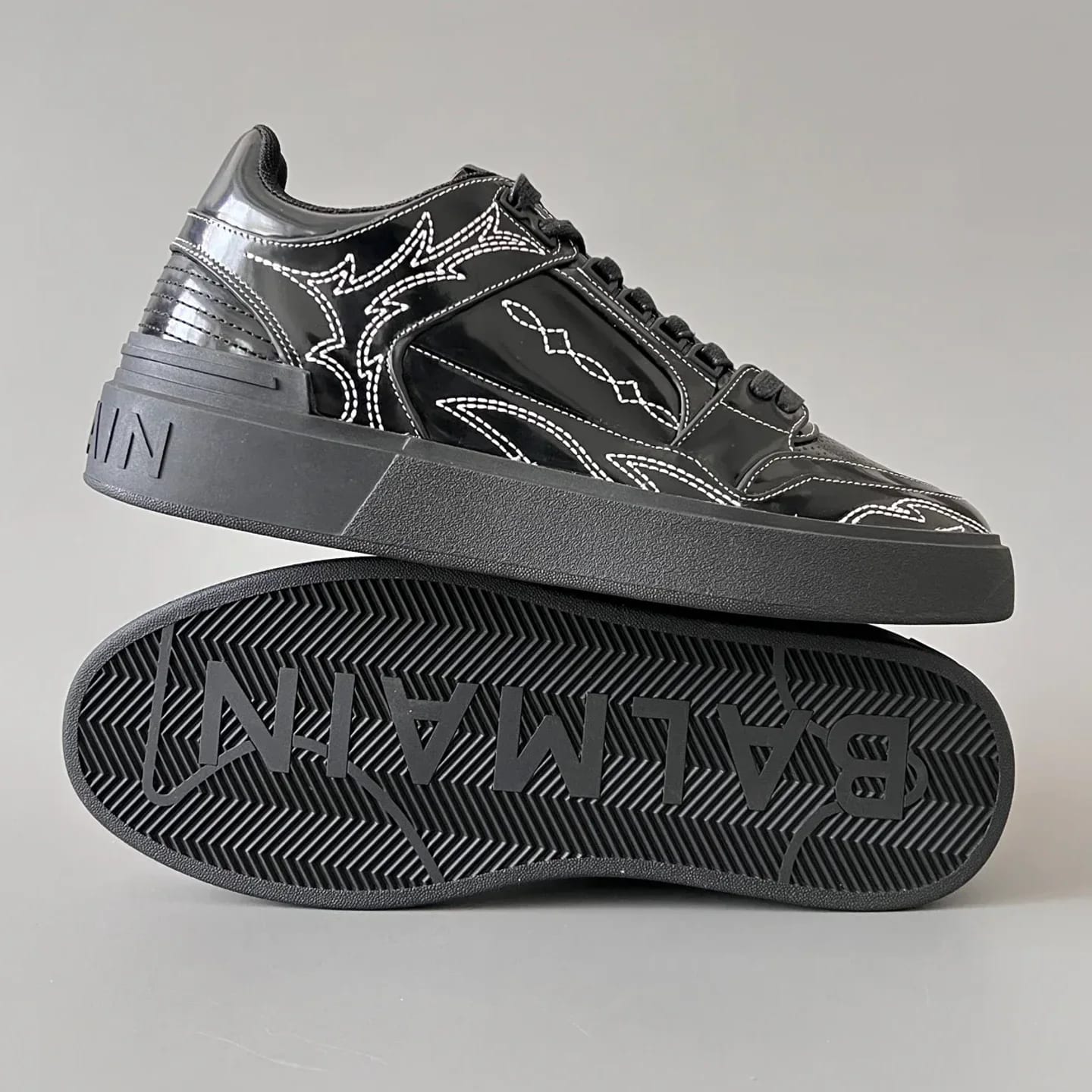 Balmain Logo-Strap Leather Slip-On Sneakers 縮圖 4