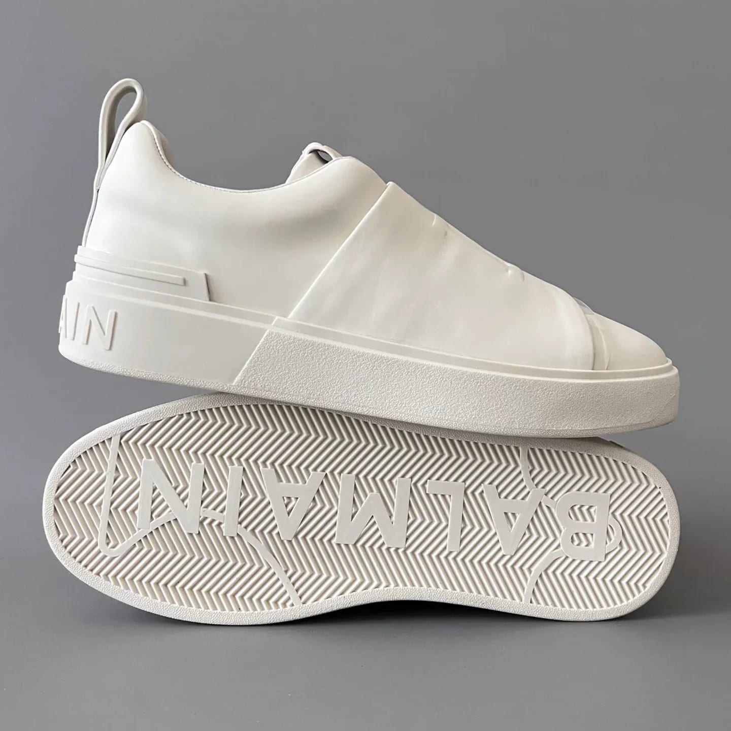 Balmain Logo-Strap Leather Slip-On Sneakers 縮圖 4