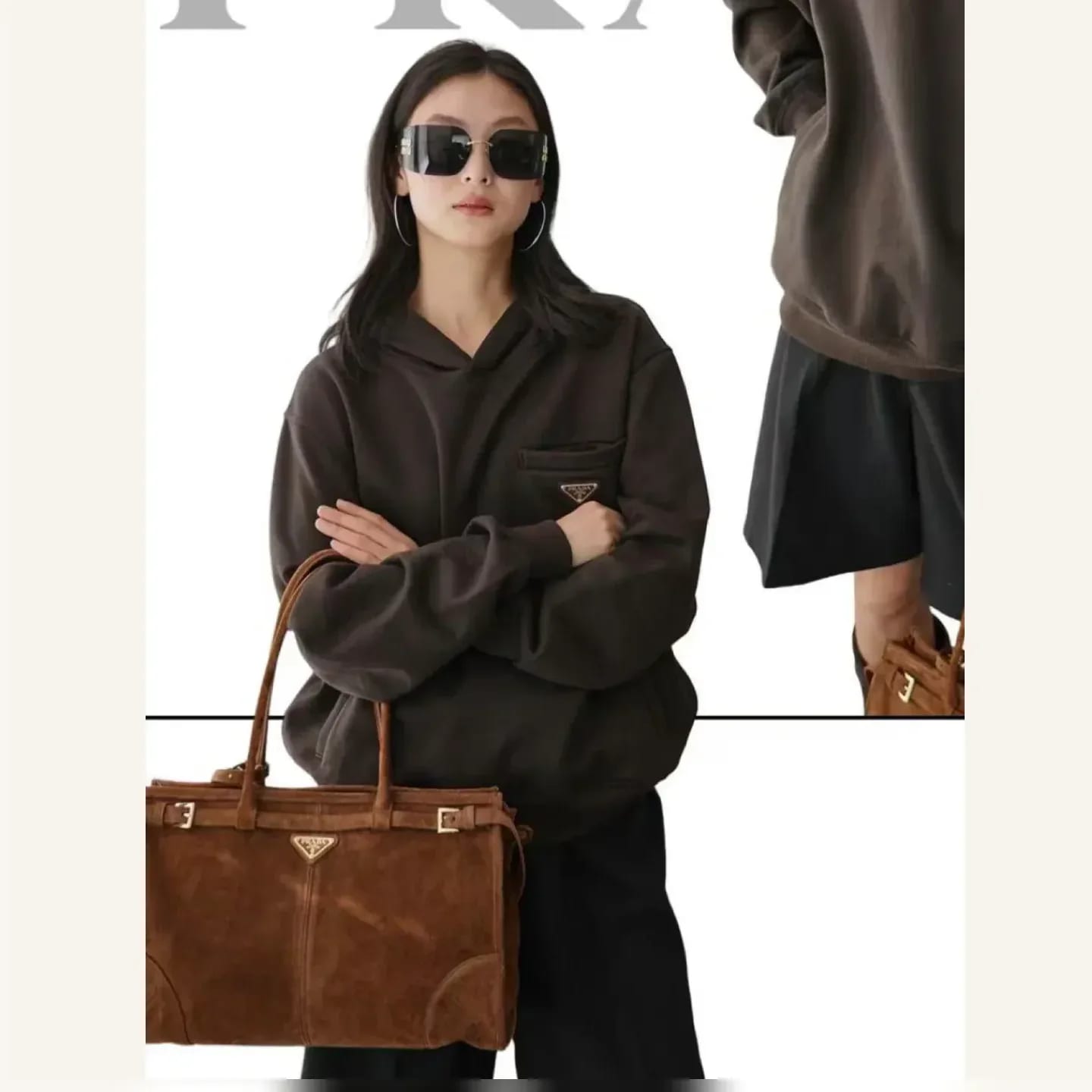 Prada Large Prada Buckle Suede Bag with Belt 縮圖 3