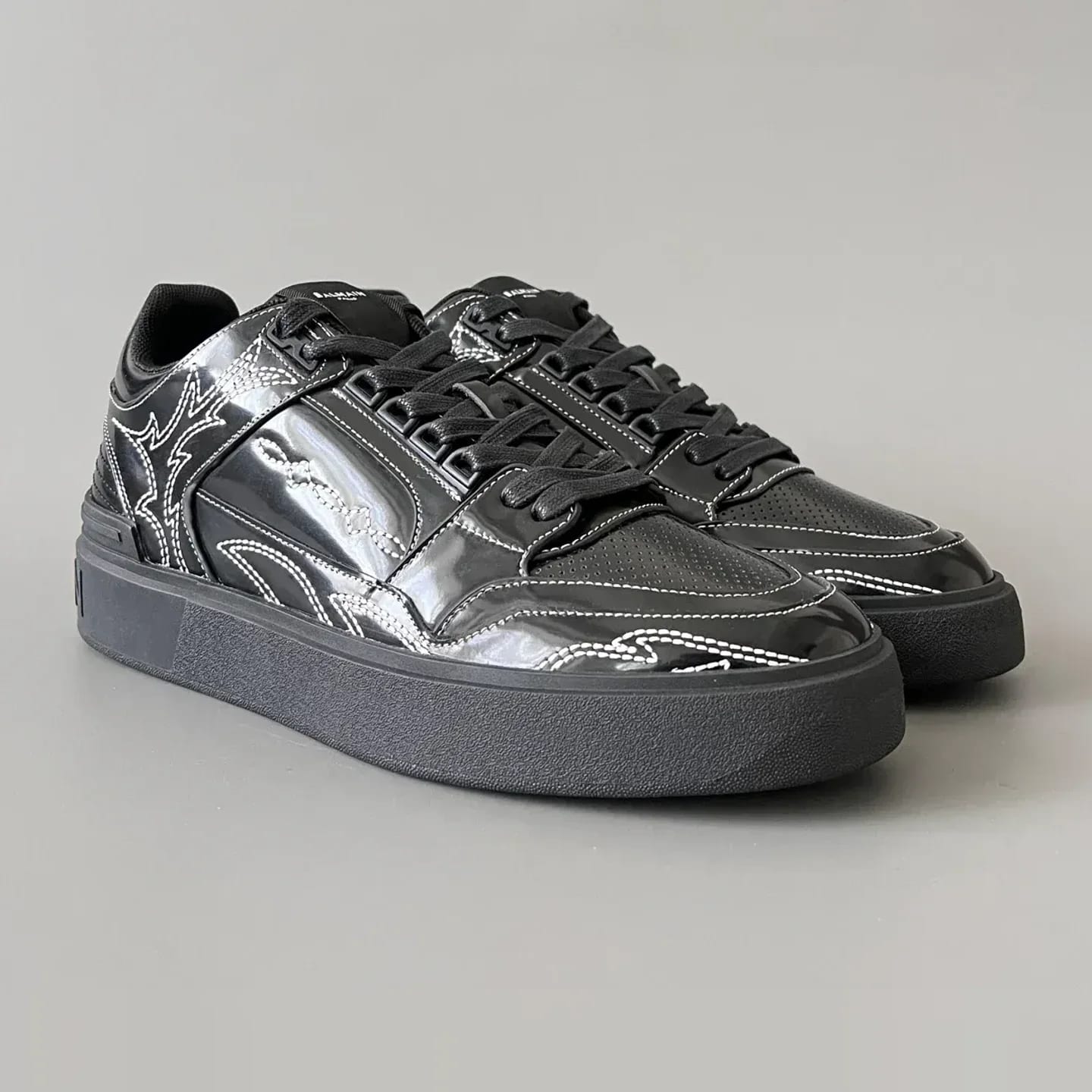 Balmain Logo-Strap Leather Slip-On Sneakers 縮圖 2