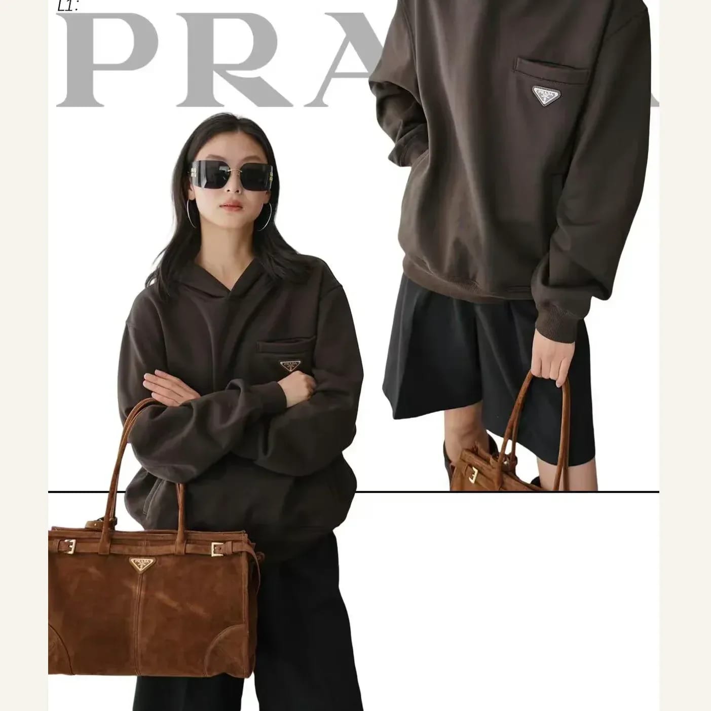 Prada Large Prada Buckle Suede Bag with Belt 縮圖 4