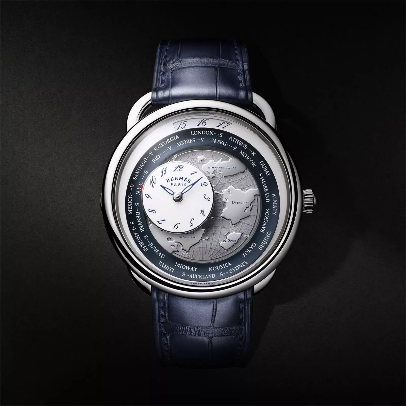 Hermès Arceau Le Temps Voyageur watch, 41 mm, Blue