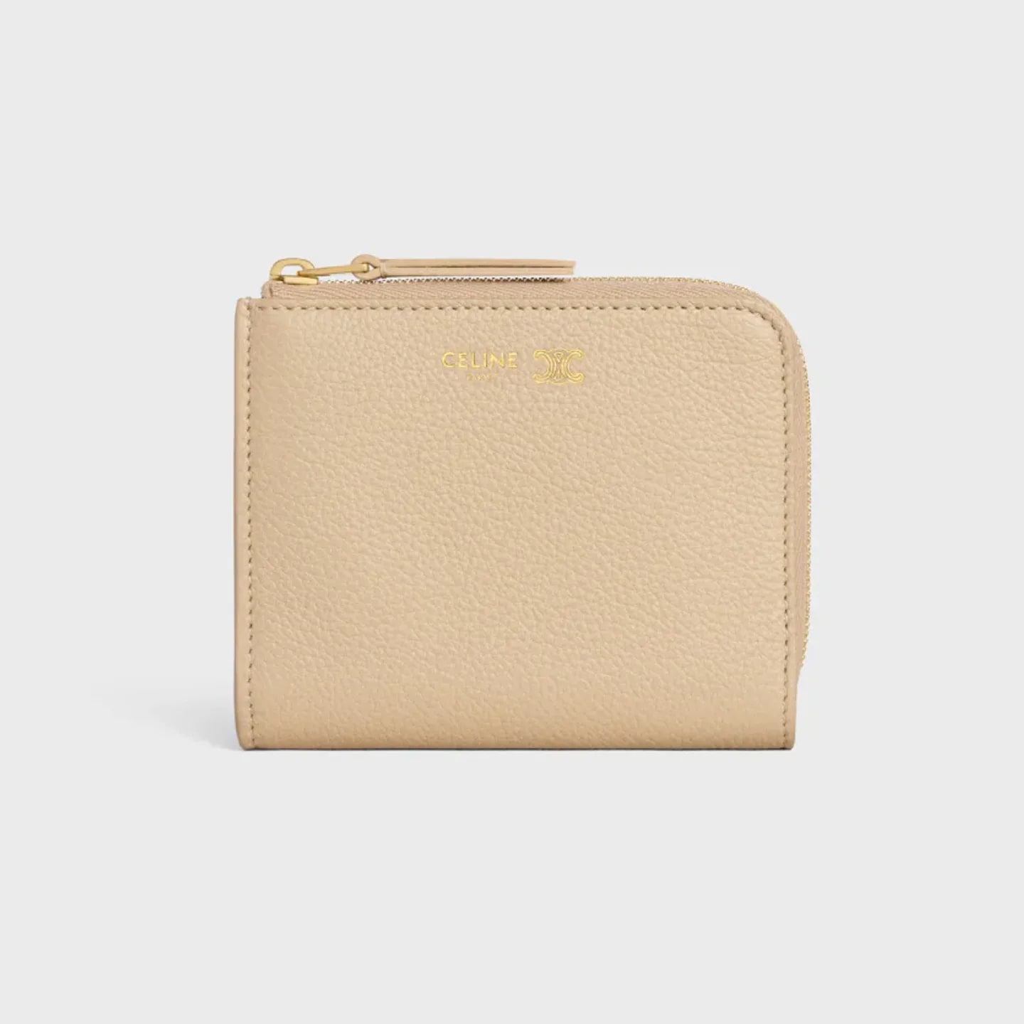 CELINE FLAT ZIPPED WALLET TRIOMPHE STAMP IN GRAINED SUPPLE CALFSKIN