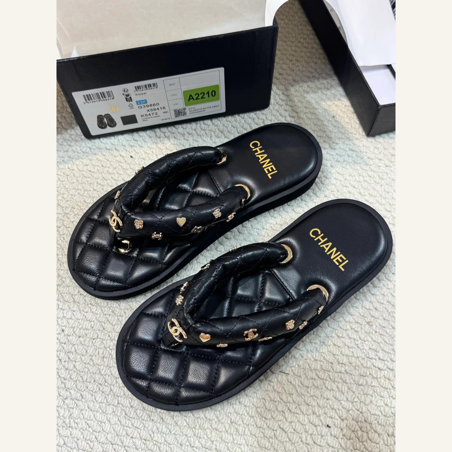 CHANEL Quilted CC Thong Sandal