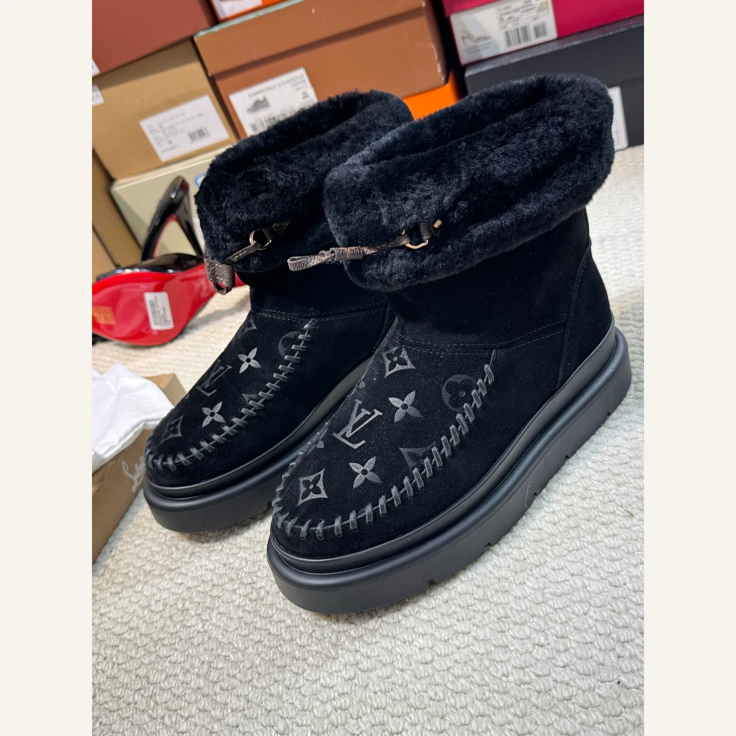 Louis Vuitton Monogram Shearling Ankle Boot