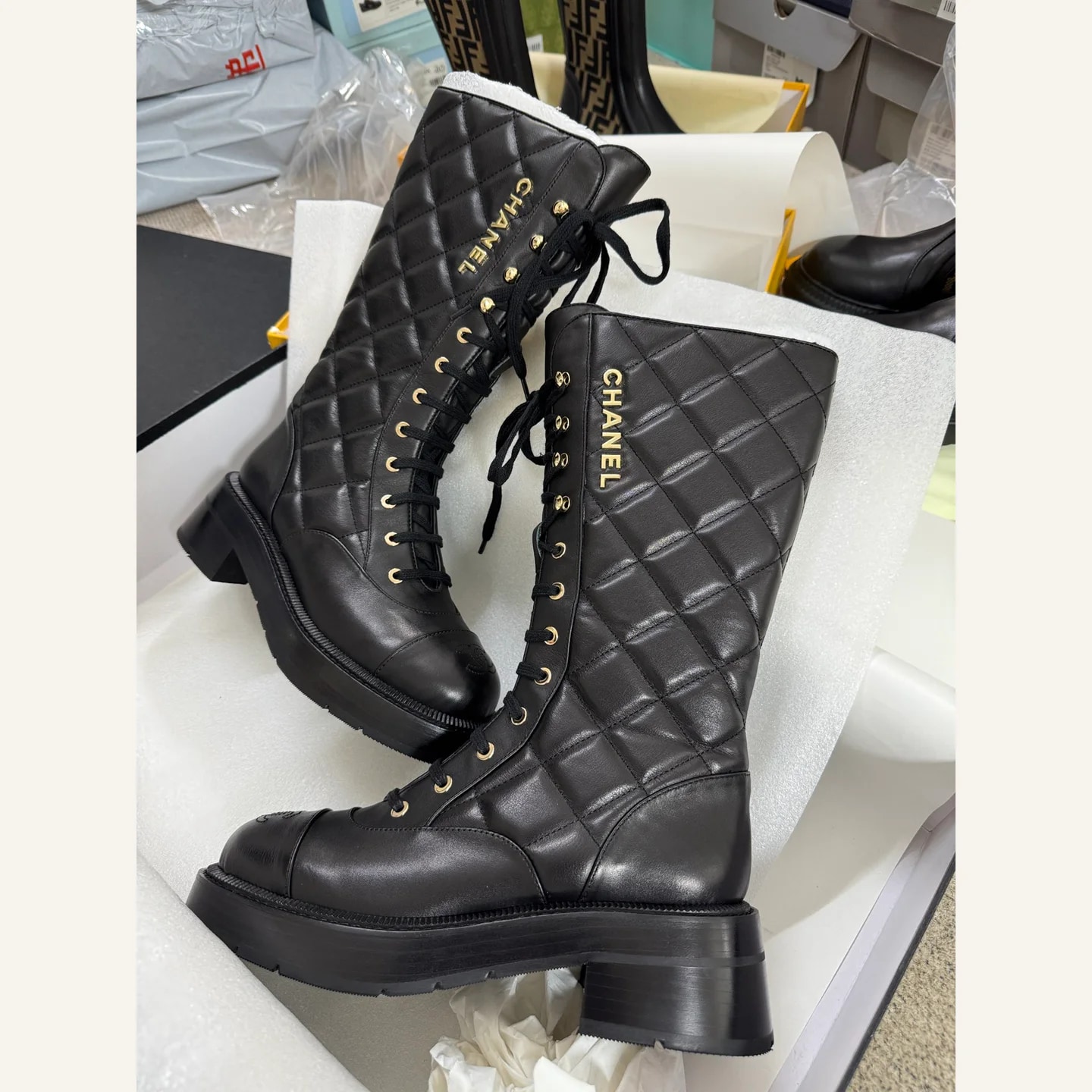CHANEL CC Lace-up Combat Boot