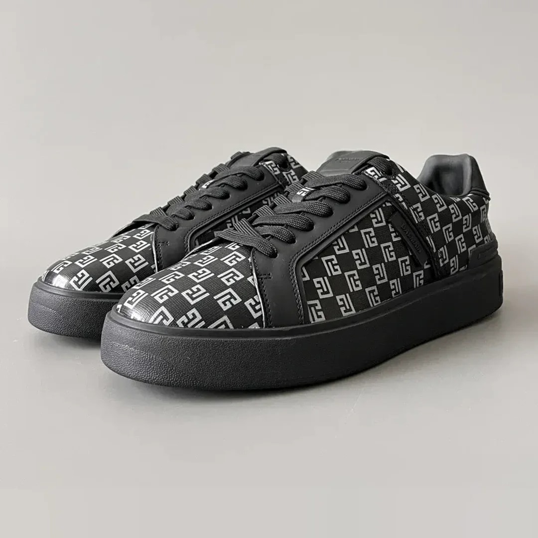 Balmain Logo-Strap Leather Slip-On Sneakers