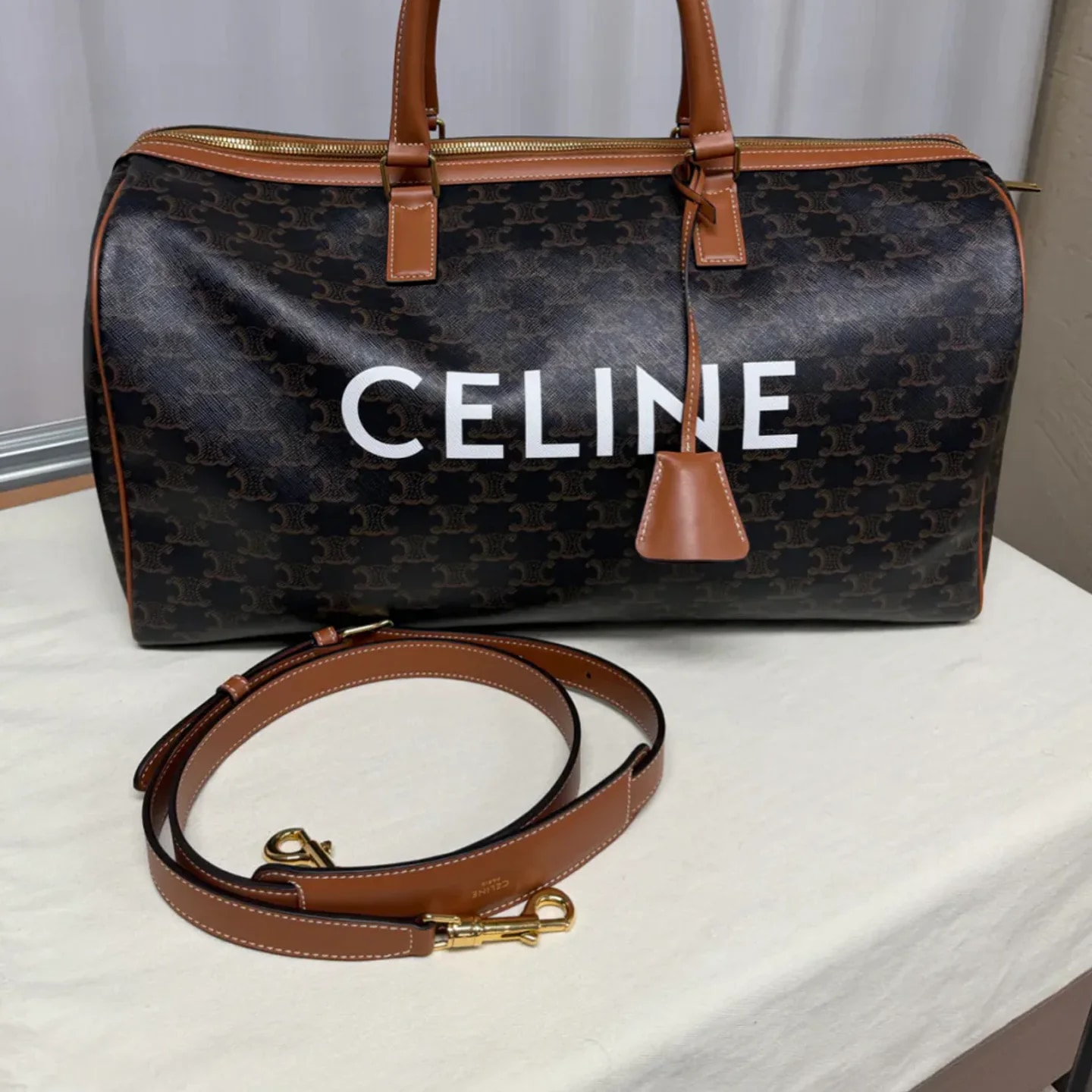 Celine Large Voyage Bag in Triomphe Canvas with CELINE Print
