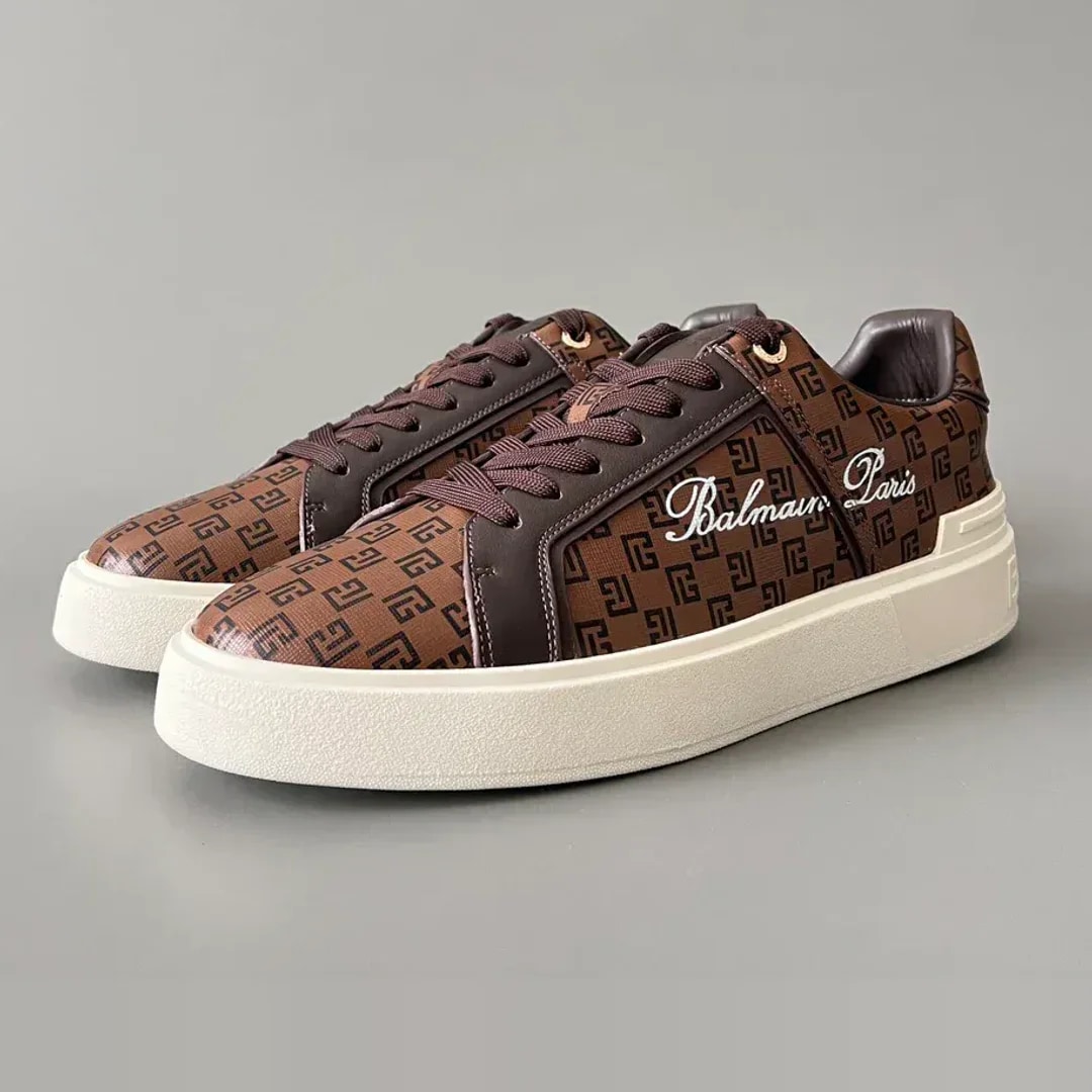 Balmain Logo-Strap Leather Slip-On Sneakers