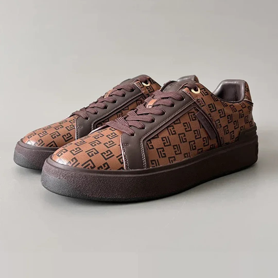 Balmain Logo-Strap Leather Slip-On Sneakers