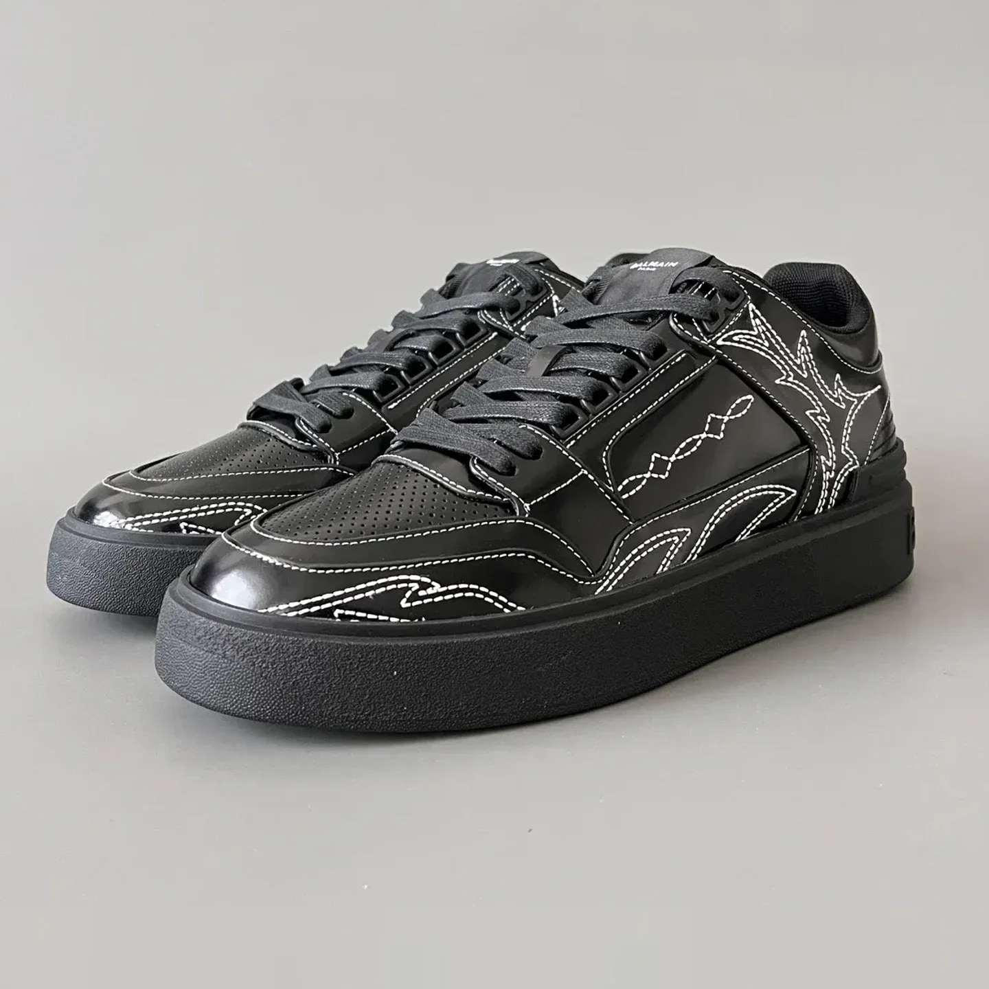 Balmain Logo-Strap Leather Slip-On Sneakers