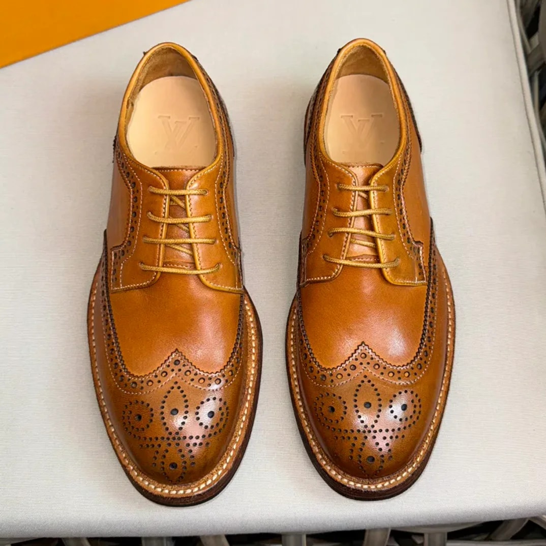Louis Vuitton Washed-leather Brogue Oxford