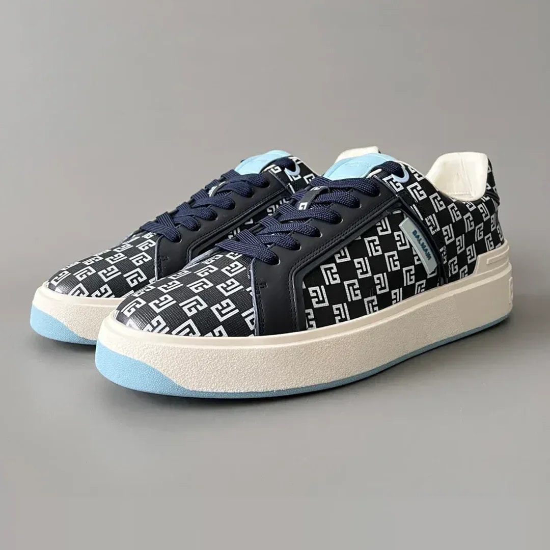 Balmain Logo-Strap Leather Slip-On Sneakers