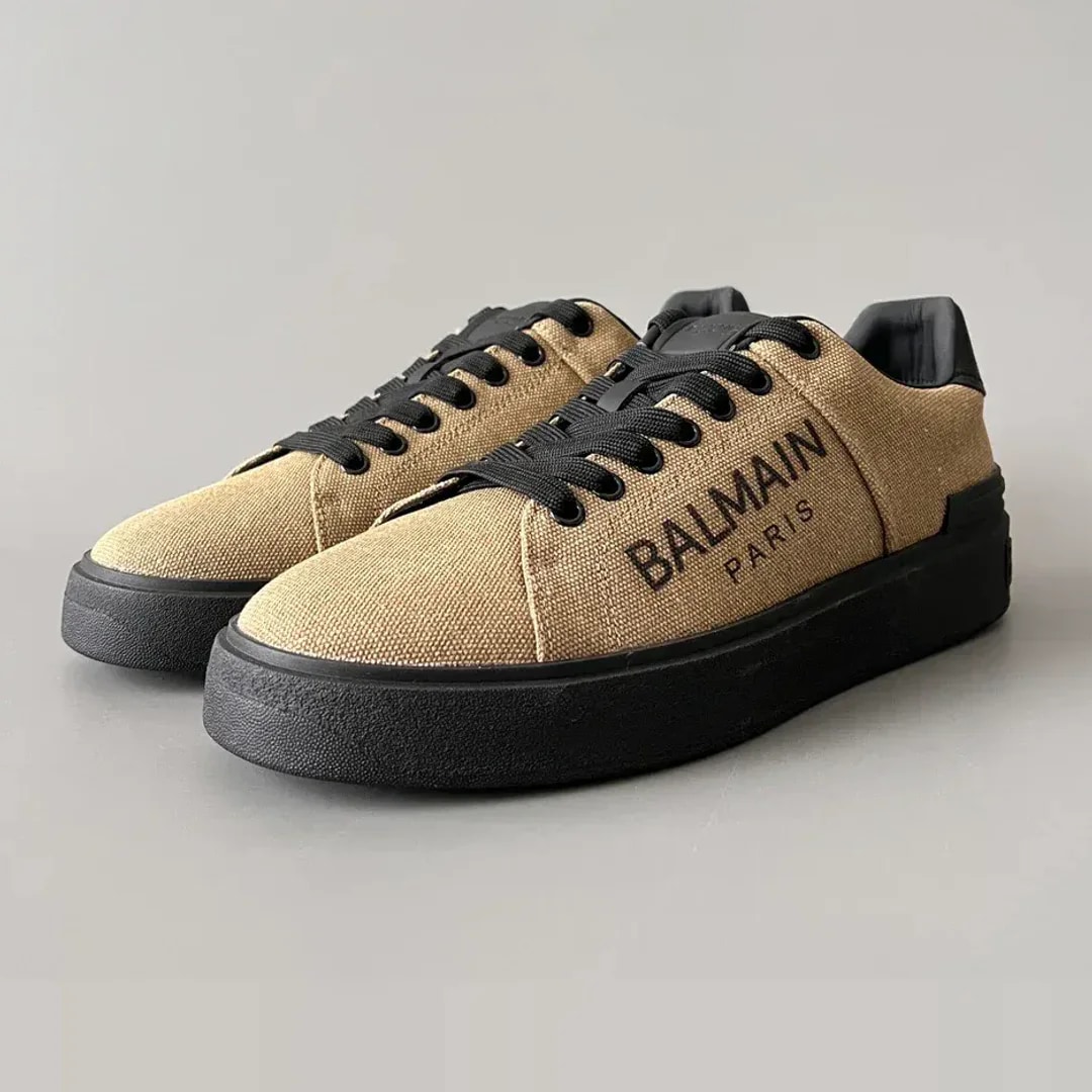 Balmain Logo-Strap Leather Slip-On Sneakers