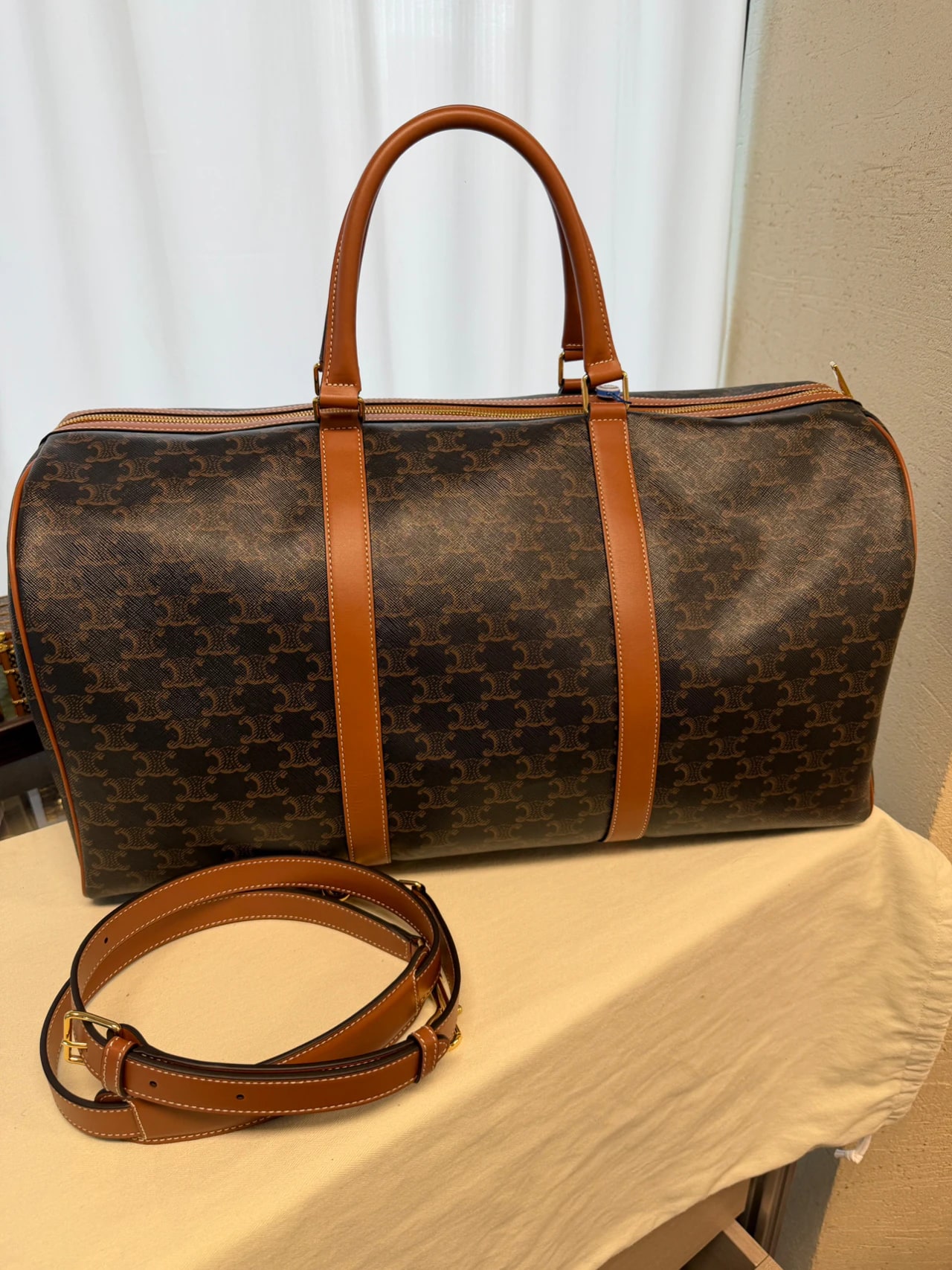 Celine Medium Travel Bag in Triomphe Canvas and Calfskin