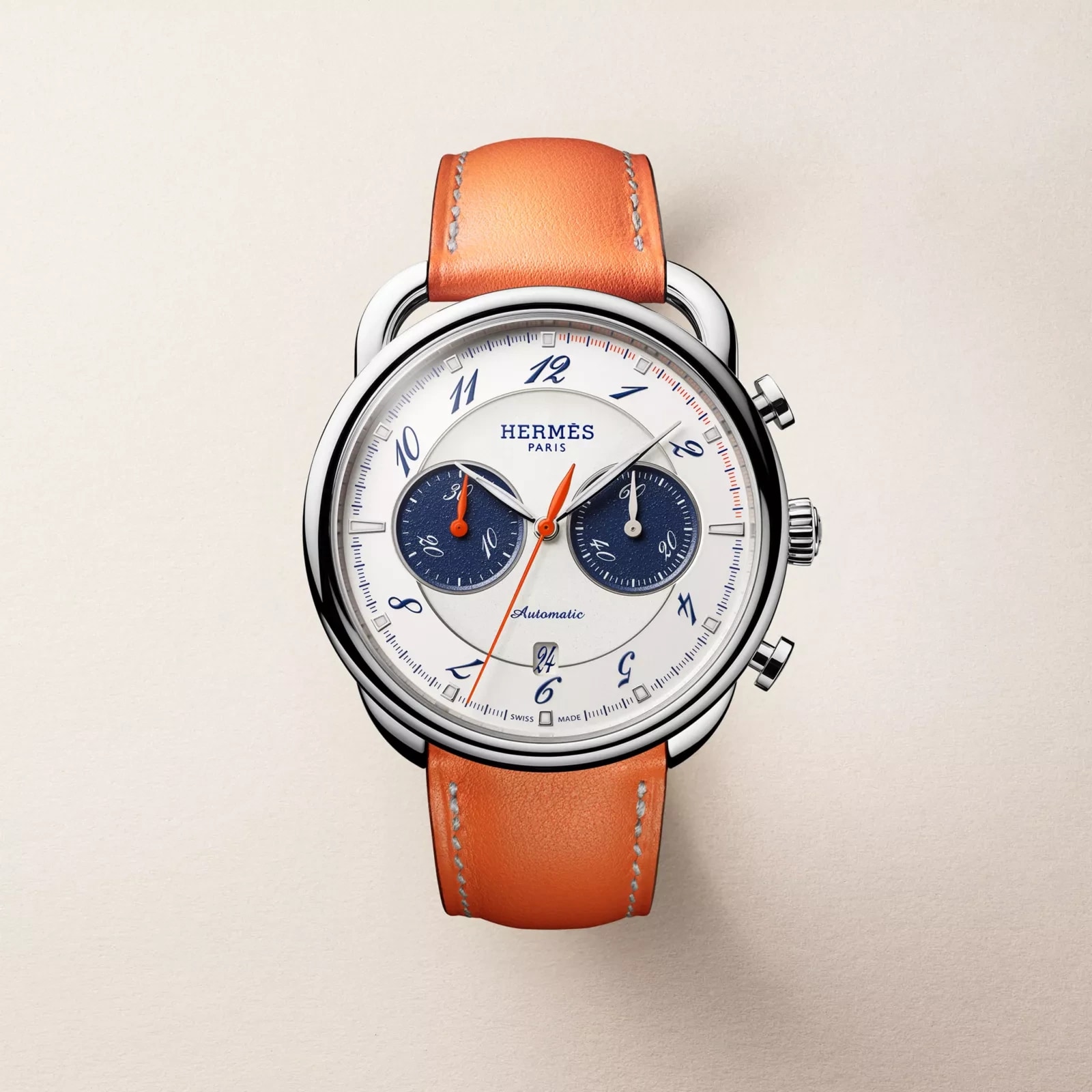 Hermès Arceau Chronographe watch, 42 mm, Orange