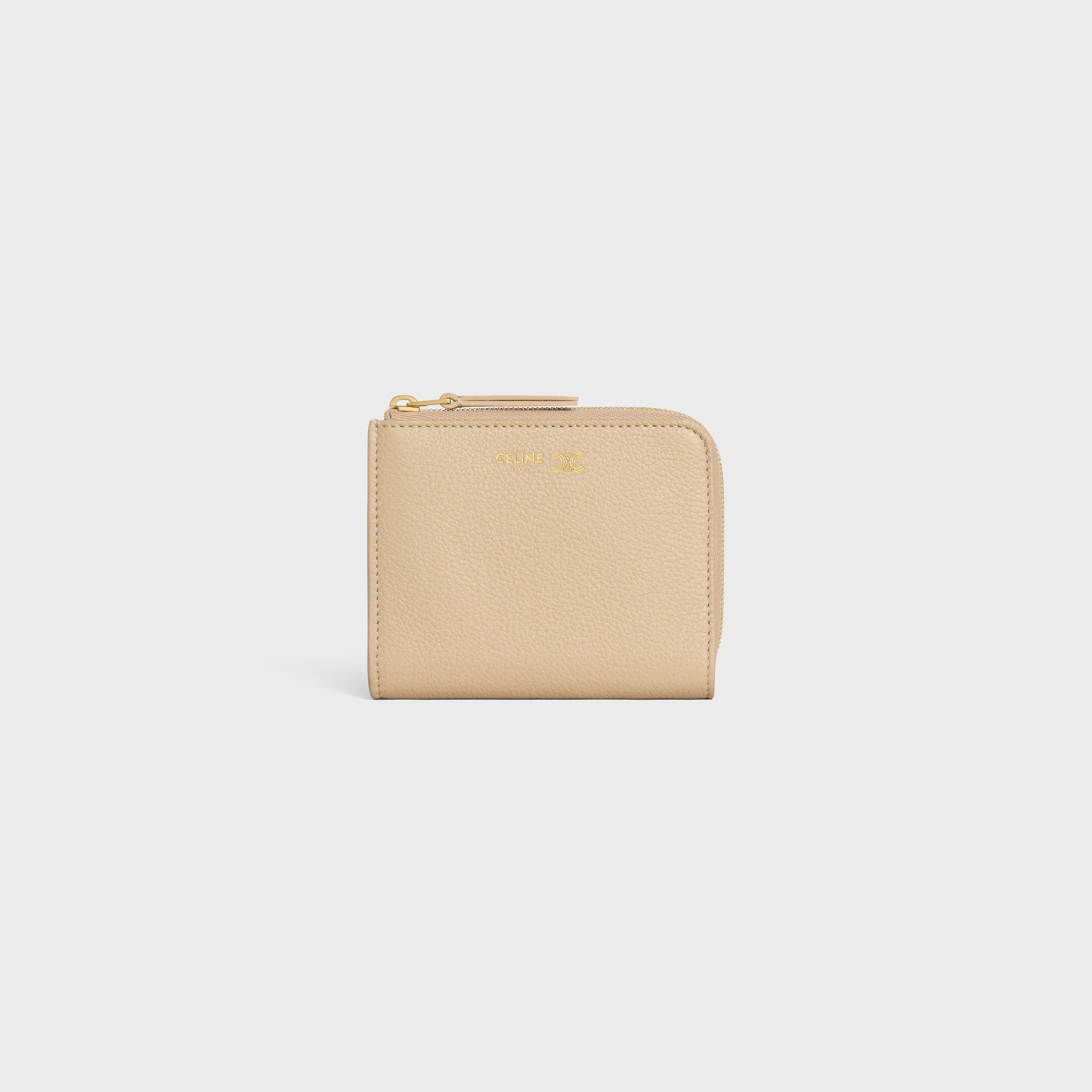 CELINE FLAT ZIPPED WALLET TRIOMPHE STAMP IN GRAINED SUPPLE CALFSKIN