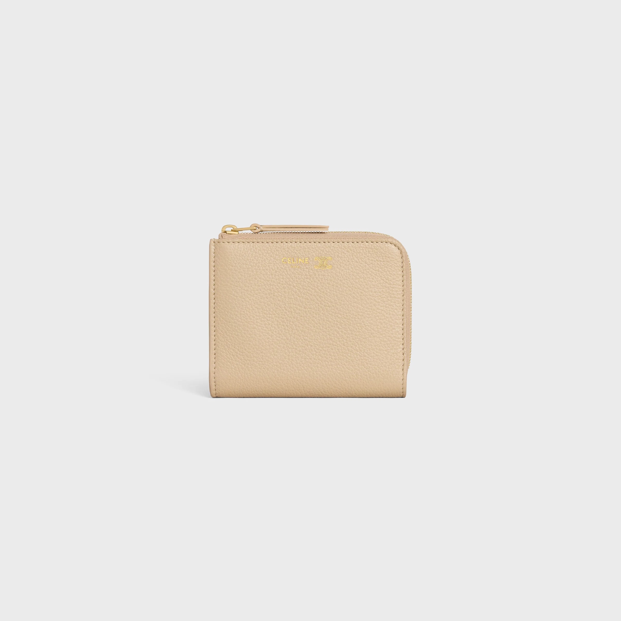 CELINE FLAT ZIPPED WALLET TRIOMPHE STAMP IN GRAINED SUPPLE CALFSKIN