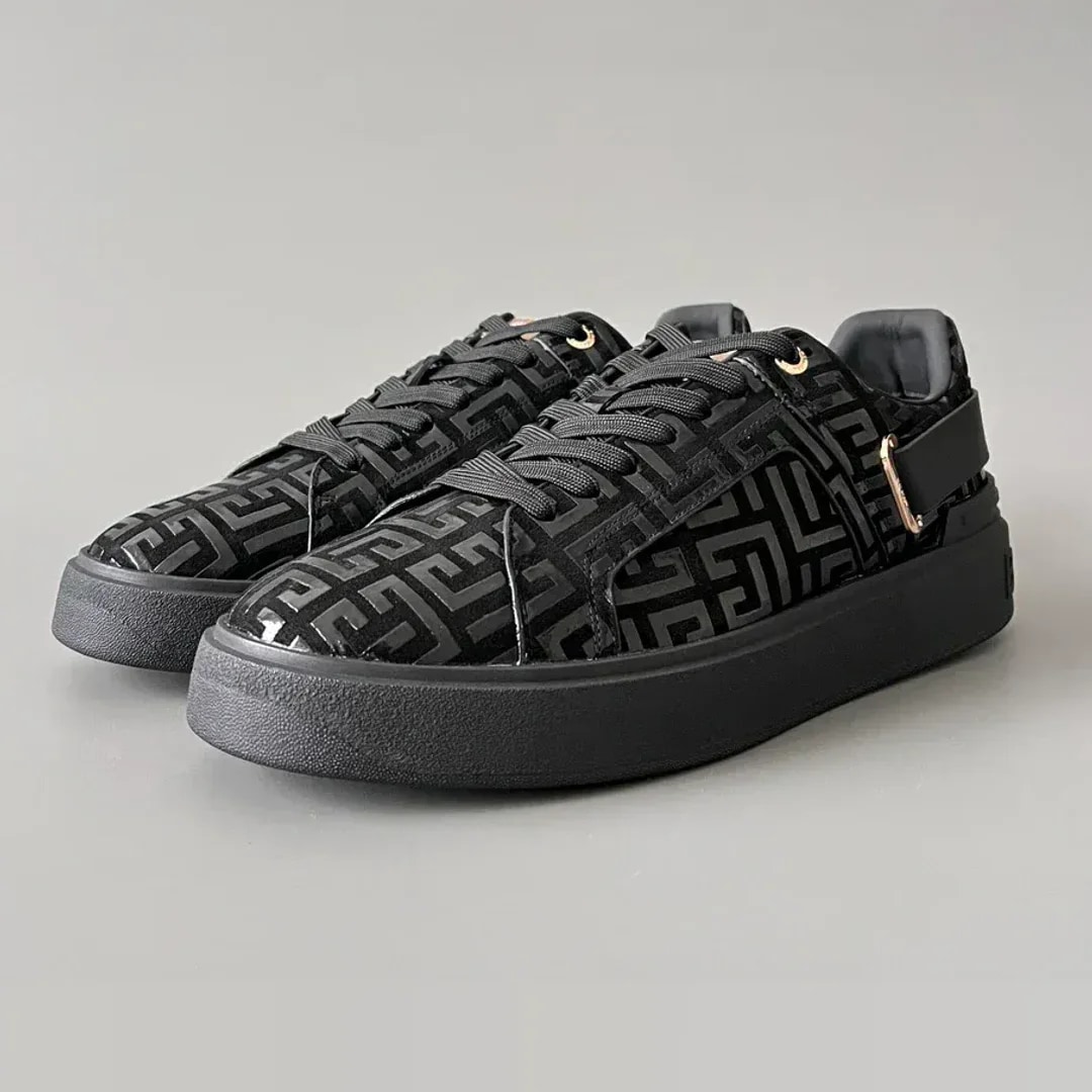Balmain Logo-Strap Leather Slip-On Sneakers