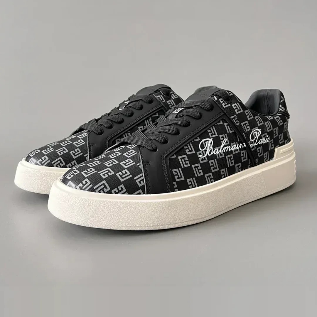 Balmain Logo-Strap Leather Slip-On Sneakers