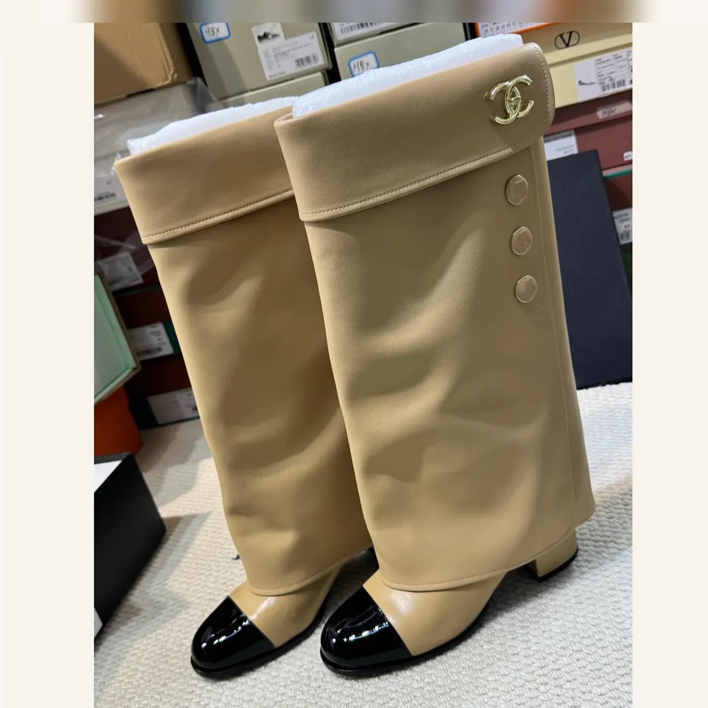 CHANEL CC Cap-toe Knee-high Boot