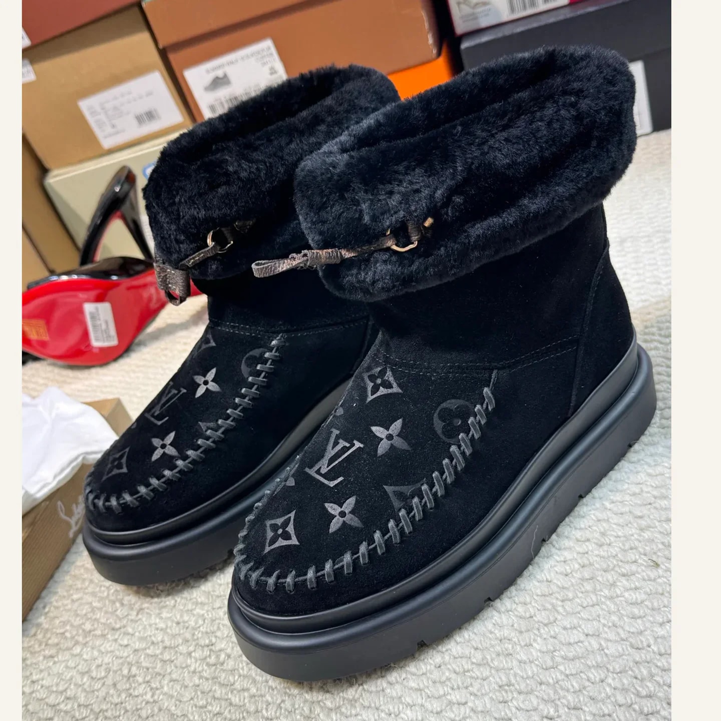 Louis Vuitton Monogram Shearling Ankle Boot