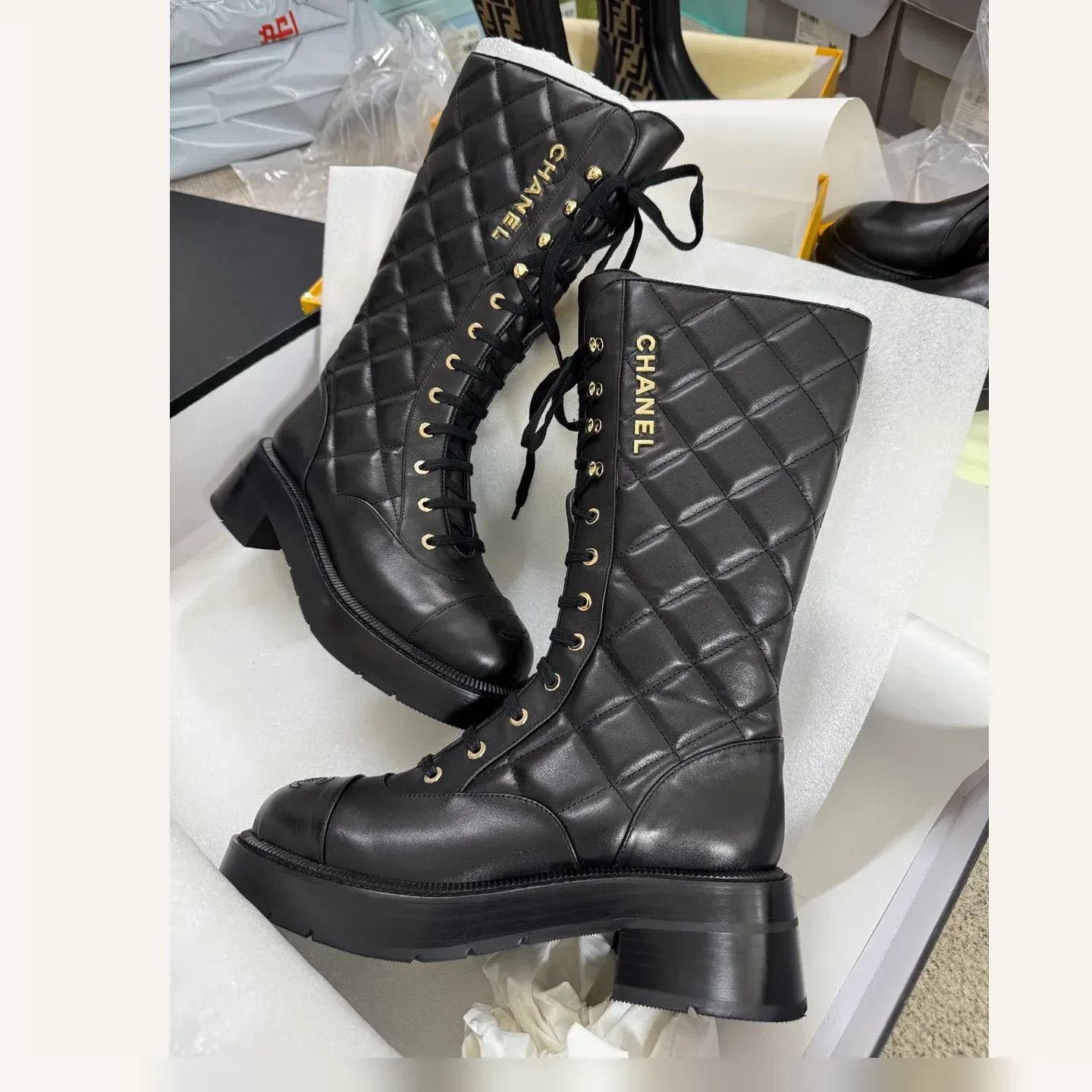 CHANEL CC Lace-up Combat Boot