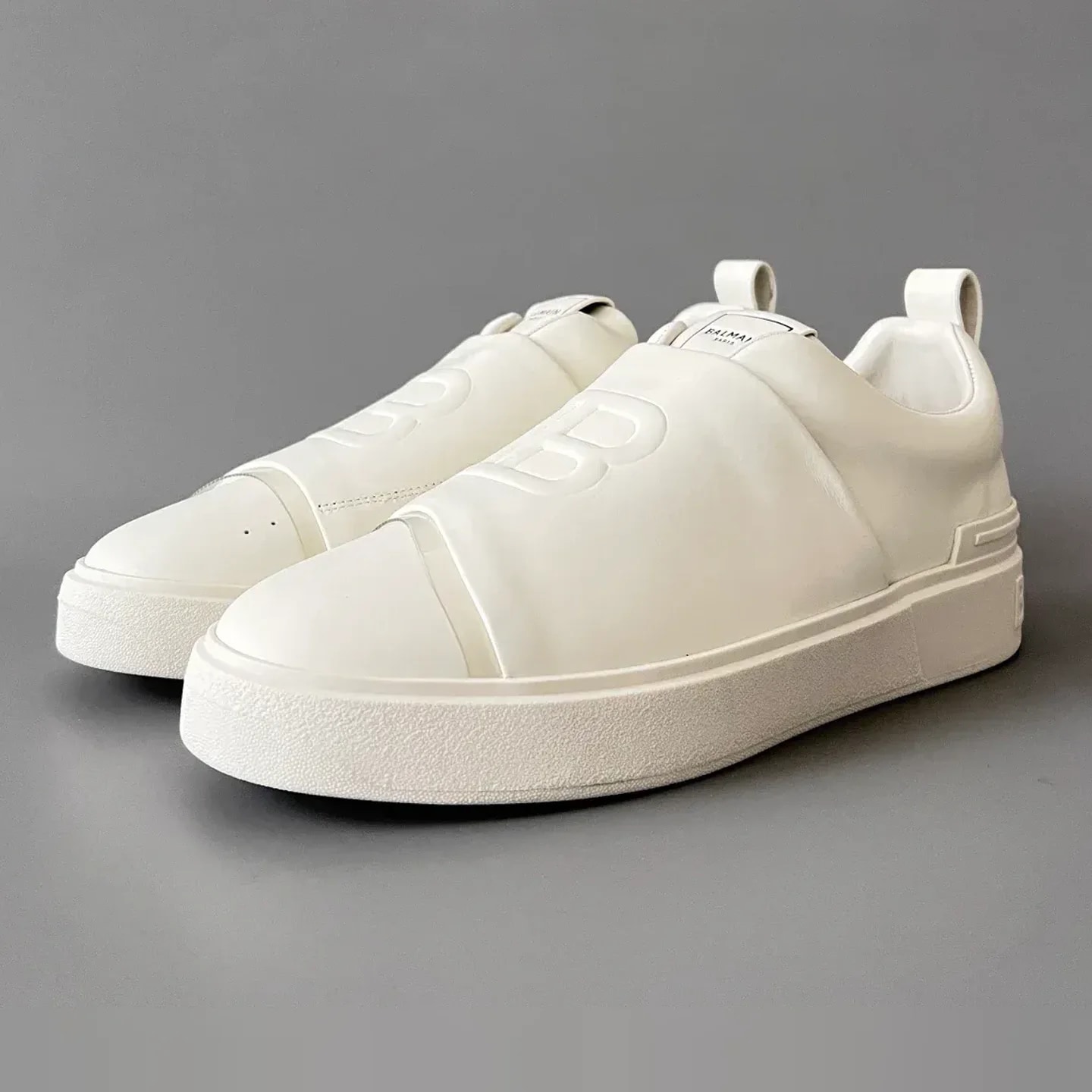 Balmain Logo-Strap Leather Slip-On Sneakers