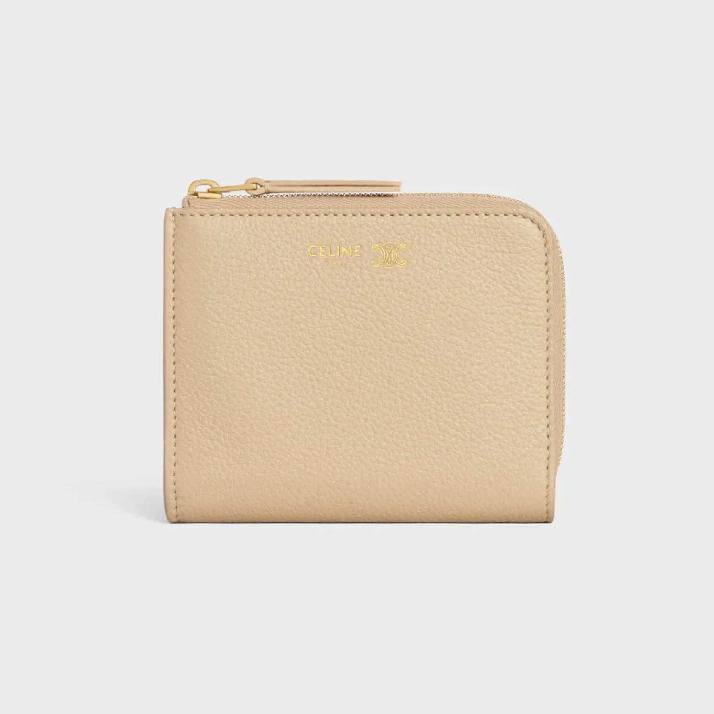 CELINE FLAT ZIPPED WALLET TRIOMPHE STAMP IN GRAINED SUPPLE CALFSKIN
