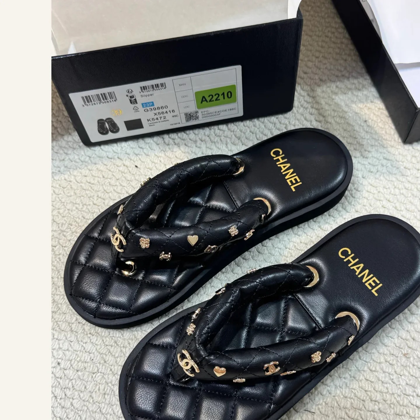 CHANEL Quilted CC Thong Sandal